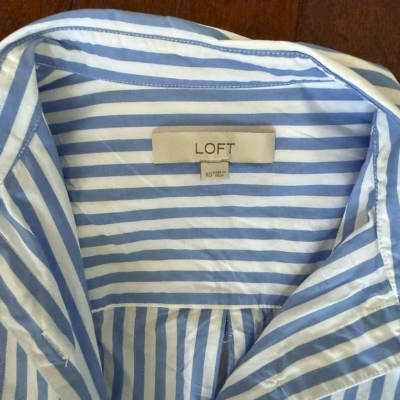 LOFT Blue and White Striped Long Sleeve Dress - Picture 3 of 4